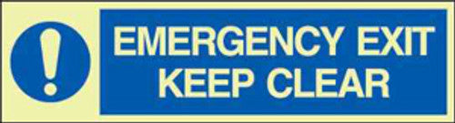Emergency Exit-Keep Clear, skilt etterlysende plast 30x10cm