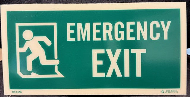 Sign; EMERGENCY EXIT left, 30 x 15 cm varenr RS0156