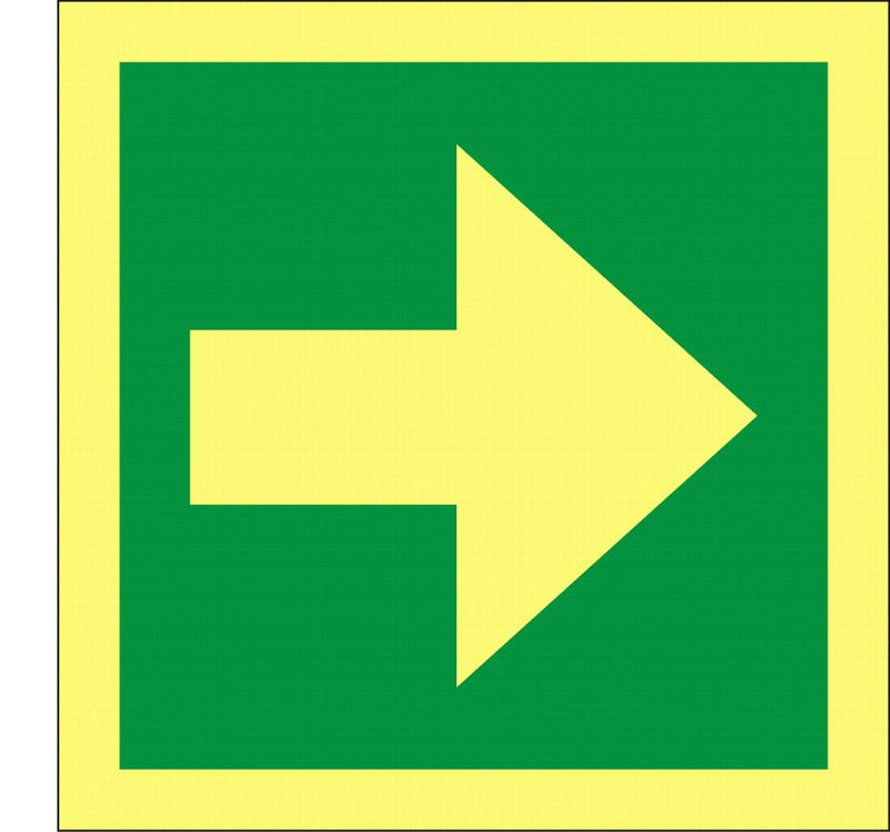 Rømningsretning pil rett, 15x15 cm alu – Skiltbutikken