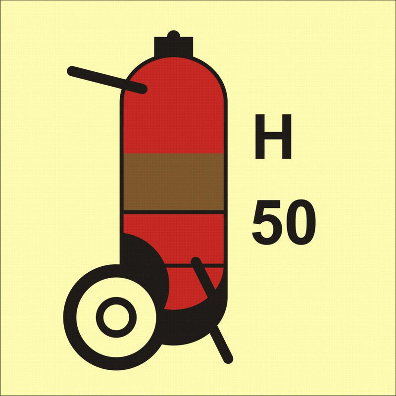 Wheeled fire extinguisher, Halon 50 kg, 15x15 cm