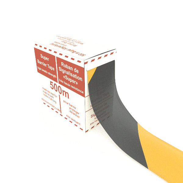 Sperrebånd gul/sort 70 mm x 500 mtr