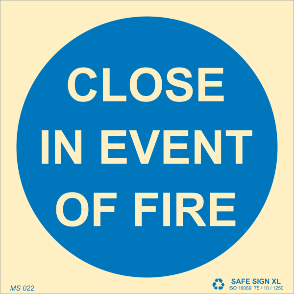 Close in event of fire, 15 x 15 cm